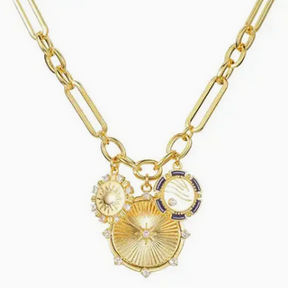 Hoopla 8 Point Wheel Medallion & Sun Charm Coin Necklace