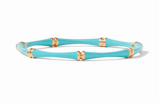 JULIE VOS BAMBOO BANGLE , GOLD, CHALCEDONY BLUE ENAMEL