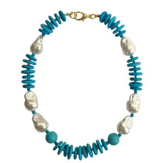 Beaded Turquoise & Pearl Necklace , Turquoise