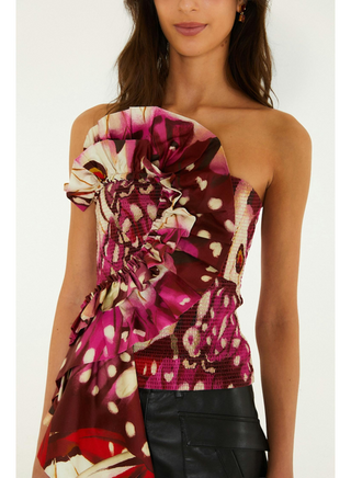 Farm Rio Borbofly Red Smocked Strapless Top