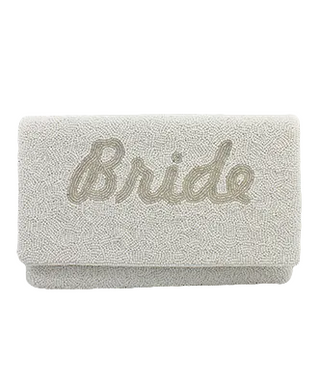 MC BRIDE Embroidered Bead Clutch in Silver