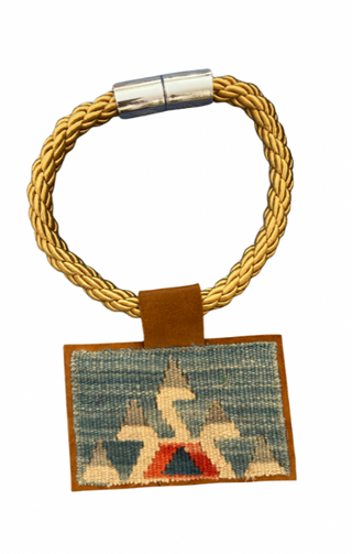Orijinal Rope Pendent with Blue Turkish Kilim Patch