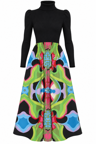 House of MBR Keaton Mixed Media Turtleneck Dress