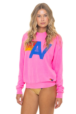 Aviator Nation Logo Neon Pink Crew Sweatshirt Relaxed
