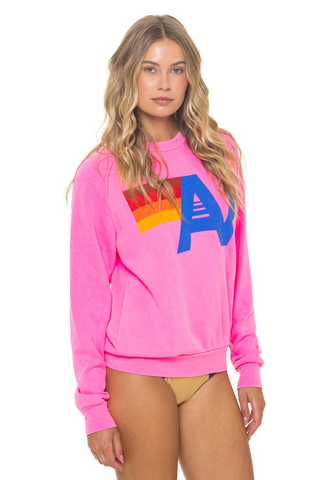 Aviator Nation Logo Neon Pink Crew Sweatshirt Relaxed