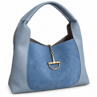 Sveva Suede and Dollar Sky Blue Large Shoulder Bag