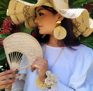 Artisan Handwoven Natural Statement Iraca Palm Earrings