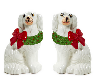 Two's Company Staffordshire Dog Statues With Holiday Wreath