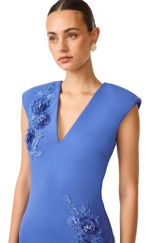 Elliatt Talitha Plunging Neck Column Dress in Cornflower Blue