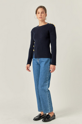 English Factory Gold Button Detailed Knit Top
