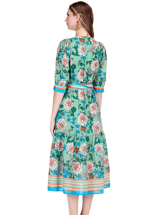 Jade Dahlia Border Dress