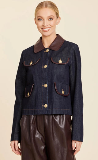 Dolce Cabo Faux Leather Trimmed Denim Jacket