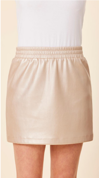 Dolce Cabo Vegan Leather Elasticized Waist Mini Skirt in Pale Gold
