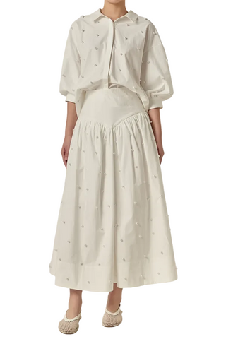 English Factory Poplin Midi Skirt with Pearl