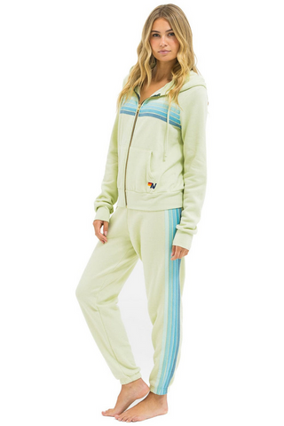 Aviator Nation 5 Stripe Womens Sweatpant in Lime Cream / Seafoam