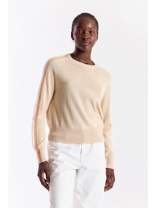 Brodie Geo Sleeve Crew in Calico / Tangerine