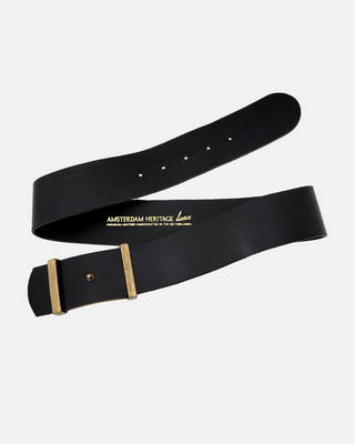 Amsterdam Heritage Julia | Women's Wide Leather Waist Belt with Gold Accents in Black