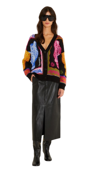 Farm Rio Multicolor Panthers Black Knit Cardigan