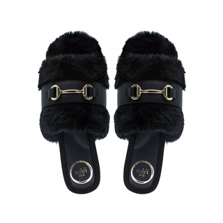 Solei Sea Hanni Belted Fur Clog in Black
