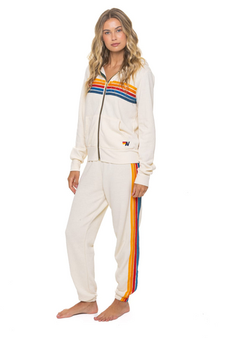 Aviator Nation 5 Stripe Vintage White Zip Hoodie