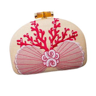 Lisi Lerch Coral and Shell Clutch- Embroidered / Pink