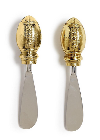 Two's Company Game Day Set of 2 Football Spreaders on Gift Card Assorted 2 Colors: Gold and Silver