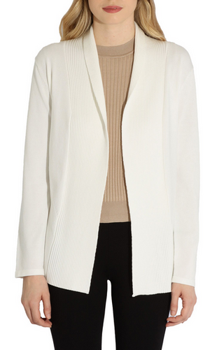 Metric Knits Shawl Collar Open Front Long Sleeve Cardigan