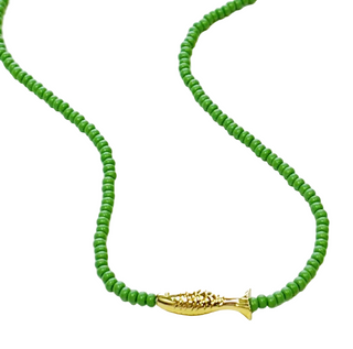 Monkee Collection Lucky Fish Beaded Necklace in Kelly Green