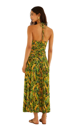 Farm Rio Parrots Forest Green Sleeveless Maxi Dress