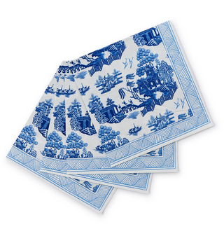 Two's Company Blue Willow 3-Ply Paper Cocktail Napkin / Blue & White