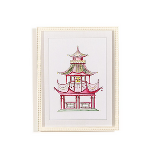 Two's Company Pink Pagoda White Beaded Framed Wall Art Prints / 4 Different Print Options / In Store Only