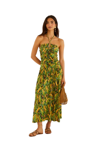 Farm Rio Parrots Forest Green Sleeveless Maxi Dress