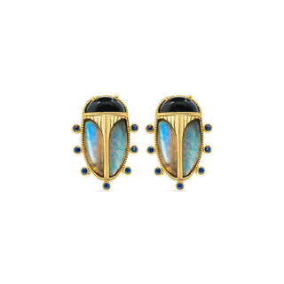 Capucine De Wulf Scarab Clip Earrings in Blue Lab , Black Agate