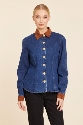 Dolce Cabo Faux Suede Trimmed Denim Shirt Jacket