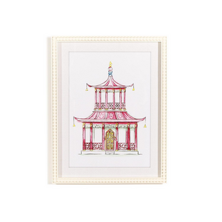 Two's Company Pink Pagoda White Beaded Framed Wall Art Prints / 4 Different Print Options / In Store Only