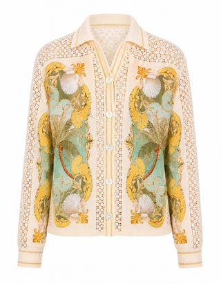 Farm Rio Royal Sea Multicolor Crochet Detail Shirt