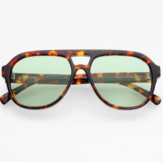Freyrs Rio Acetate Mens Womens Aviator Sunglasses - Dark Tortoise / Green