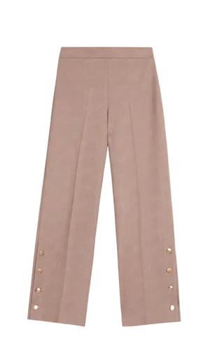 Vilagallo Herringbone Beige Trousers with Side Buttons