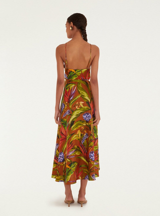 Farm Rio Florart Brown Midi Wrap Dress