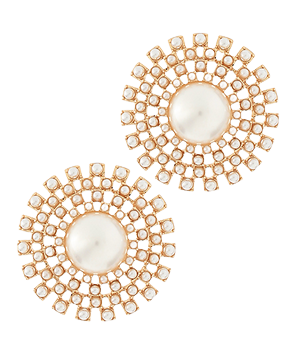 Round Pave Pearl Earrings