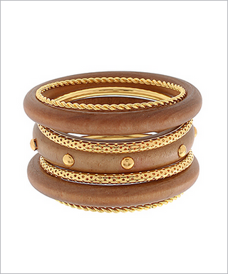 Monkee's Jewelry & ACC 7 Row Wood & Metal Bangle Bracelet