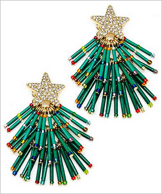 Monkee's Jewelry & ACC Star Christmas Tree Earrings in Green