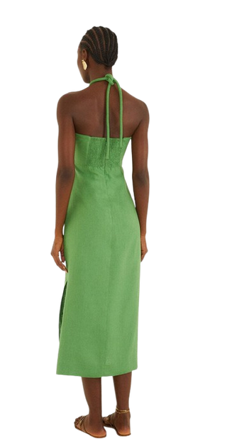 Farm Rio Green Palm Tree Embroidery Sleeveless Midi Dress