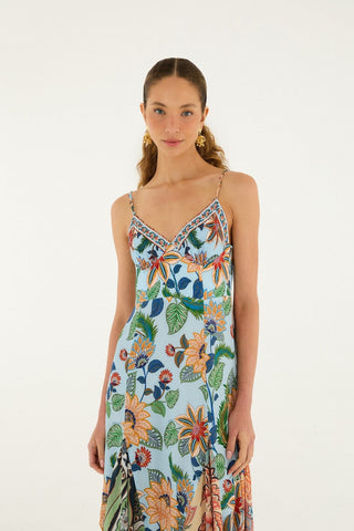 Farm Rio Floral Delhi Sleeveless Maxi Dress, Lt Blue