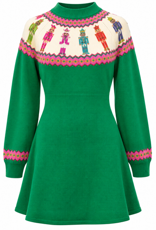 Queen of Sparkles Green Multi Rainbow Nutcracker Knit Dress