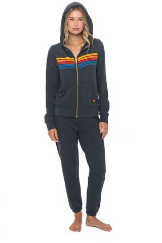Aviator Nation 5 Stripe Charcoal Zip Hoodie