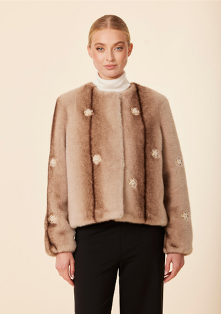 Dolce Cabo Faux Mink Pearl Embellished Jacket