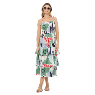 Oliphant Smocked Tie Strap Ruffle Midi