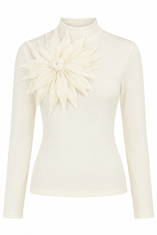 Farm Rio Off-White Long Sleeve Flower Top