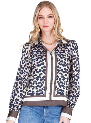 Joy Joy Leopard Border Blouse